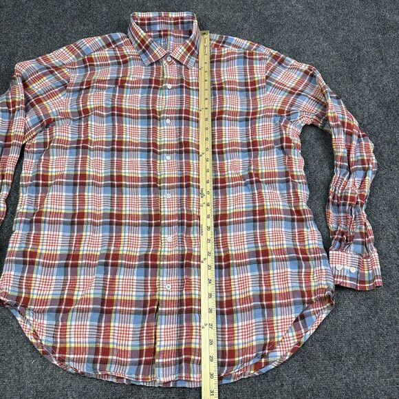 J McLaughlin Linen Shirt Mens XL Red Blue Plaid Gramercy Button Up Casual - Picture 5 of 10